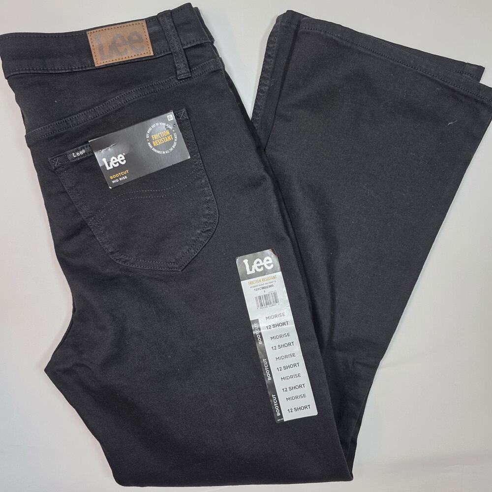 Lee Womens Bootcut Jeans Size 12 Short Black Mid Rise Friction Resistant NWT